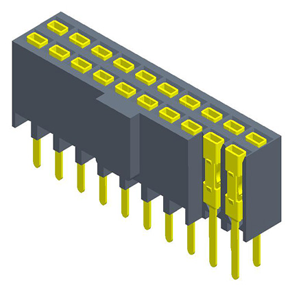 2.54mmFemale Header  Dual Row  180° four bread with convex points
